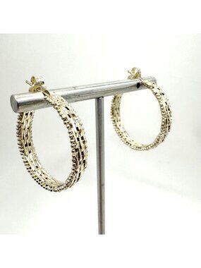 VTG Sterling Silver 925 Beaded Hoop Earrings Butterfly Closure Size 1" Length